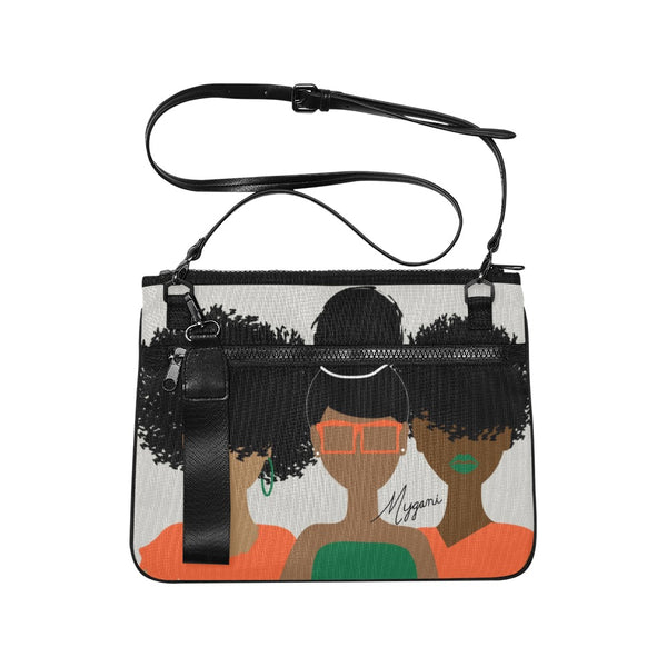 Curly Girl Trio (Orange/Green) Laptop Bag/Crossbody/Clutch