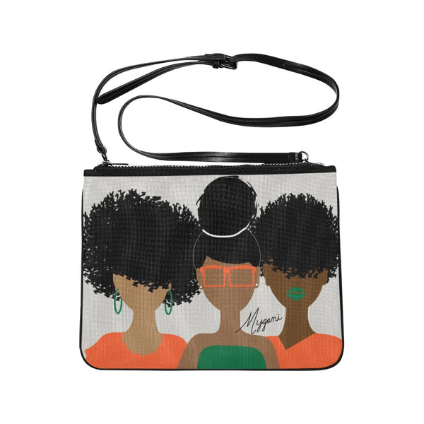 Curly Girl Trio (Orange/Green) Laptop Bag/Crossbody/Clutch