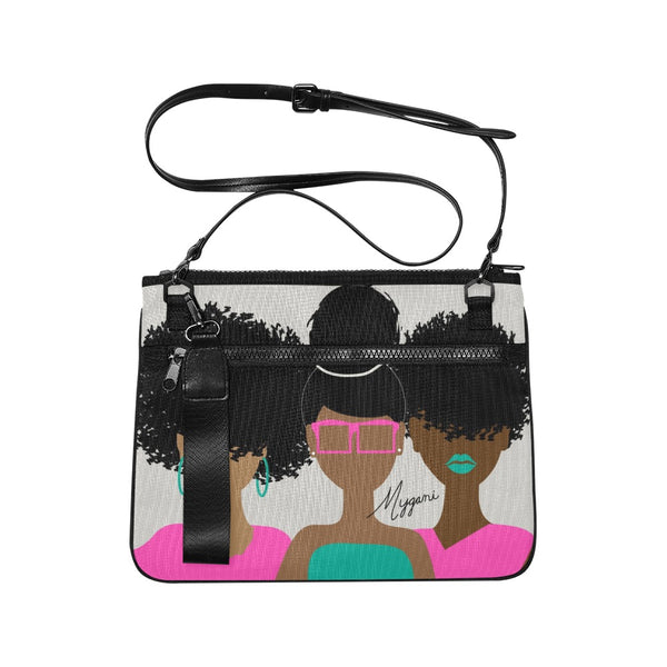 Curly Girl Trio (Pink/Green) Laptop Bag/Crossbody/Clutch