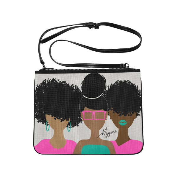 Curly Girl Trio (Pink/Green) Laptop Bag/Crossbody/Clutch